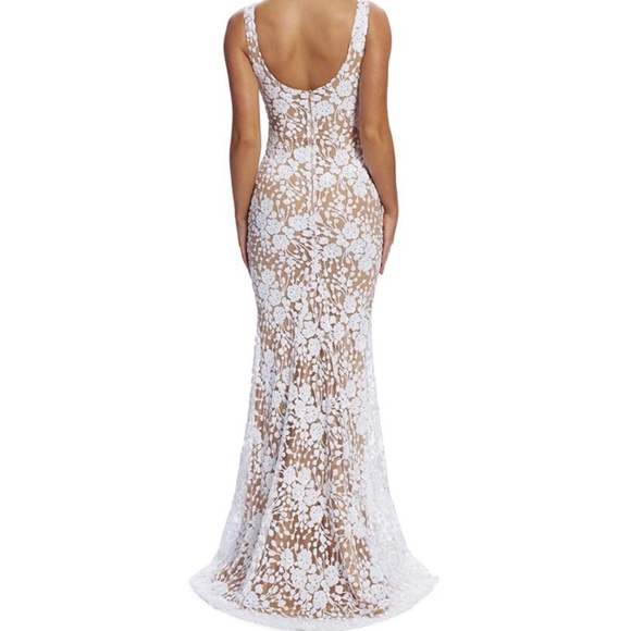 White Sequin Overlay Floor Length BackLess Dress - Picture 3 of 6